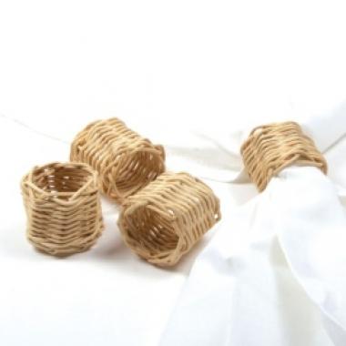 4PC NAPKIN RING SET, RATTAN