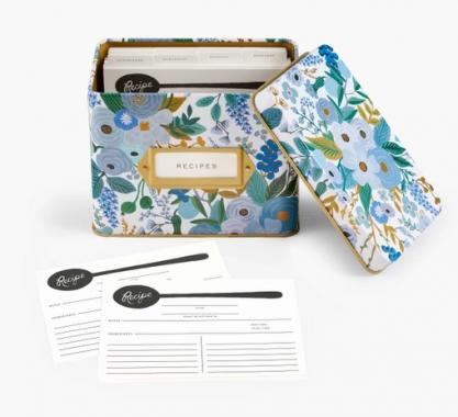 Garden Party Blue Tin Recipe Box