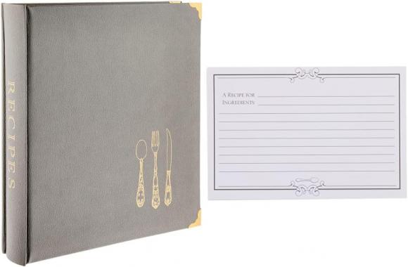 GRAY RECIPE BINDER, 4"X 6" CARDS