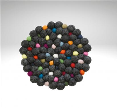 8" Rnd. Wool Trivet, Nero