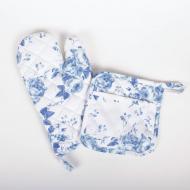 2 PC. OVEN MITT SET,  BLUE ROSE