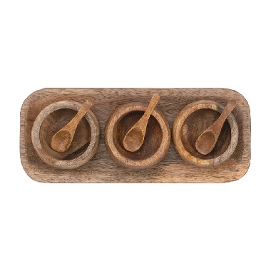 MANGO TRAY W/3 BOWLS,SPOONS