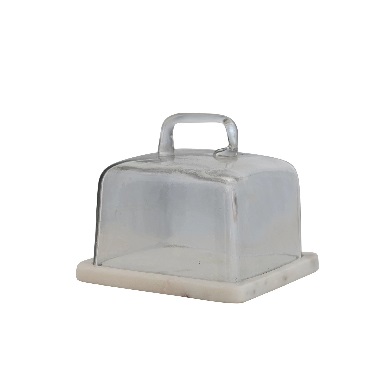 MARBLE CHEESE PLATE W/GL.DOME